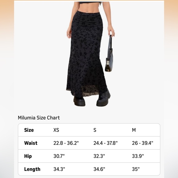 Milumia Dark Romantic  NWOT Low Waist  Whimsy Goth Maxi Black Floral Velvet - Picture 11 of 12